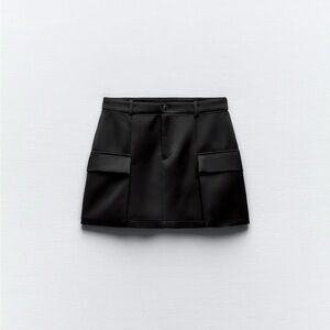 Zara Cargo Satin Black Mini Skirt